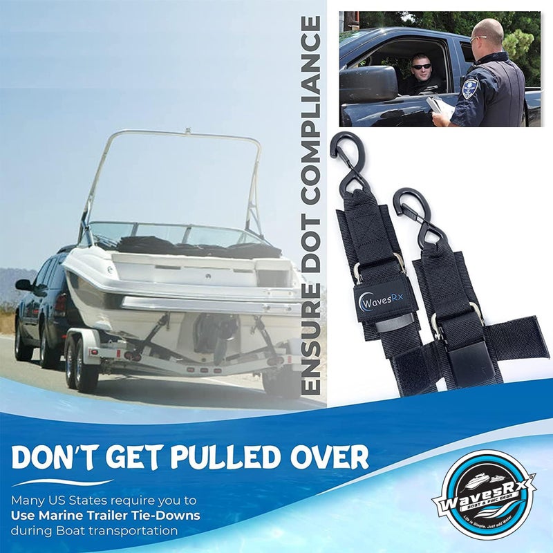 WAVESRX Pontoon & Boat Trailer Transom Straps (2PK) - 48" Tie Down Adjustable Boat Strap for Trailer - Outperforms Ratchet & Retractable Tie-Down Strap - Transom Tiedowns for Secure Transportation - Image 3